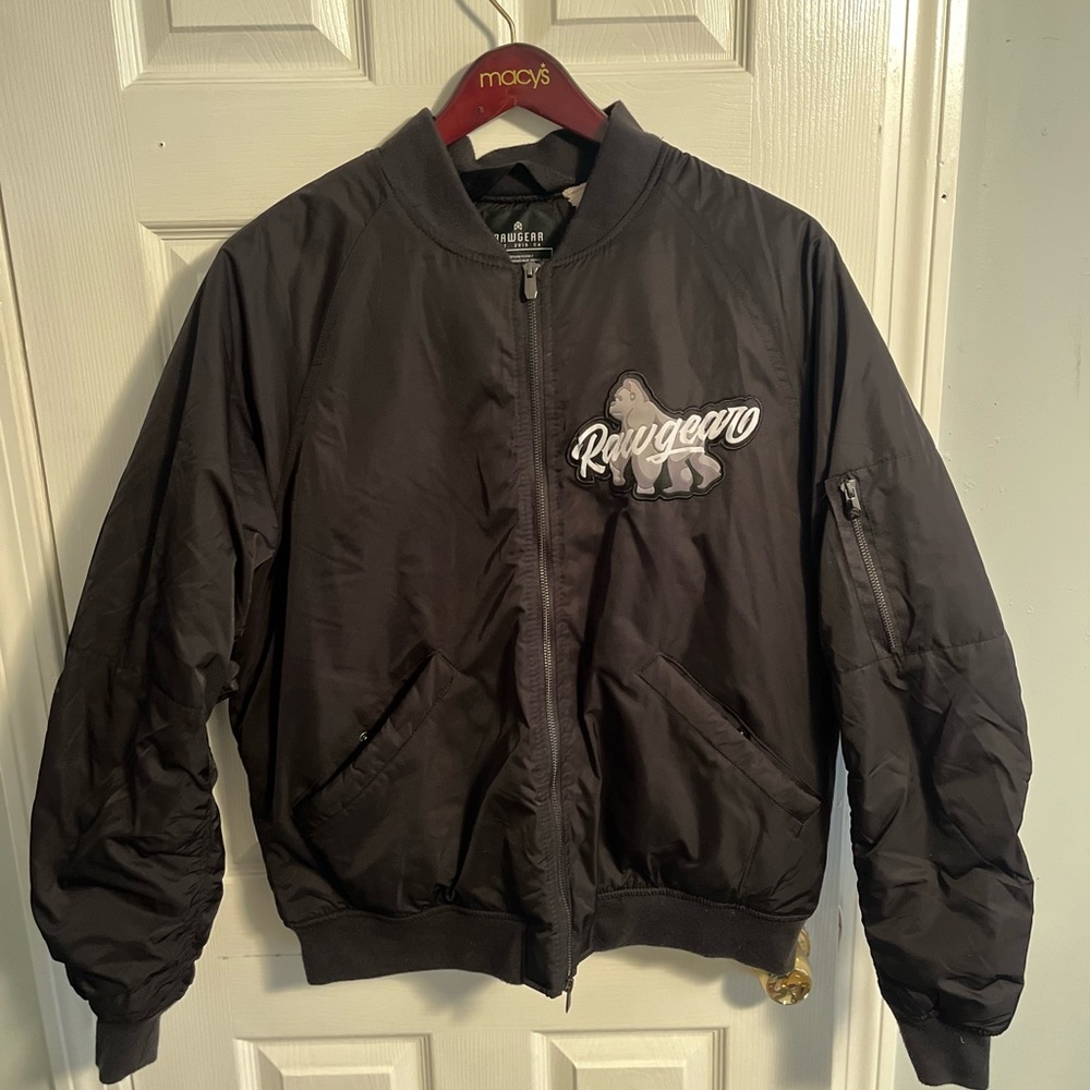 RAWGEAR fur lined full zip bomber jacket gorilla patches size Large RARE